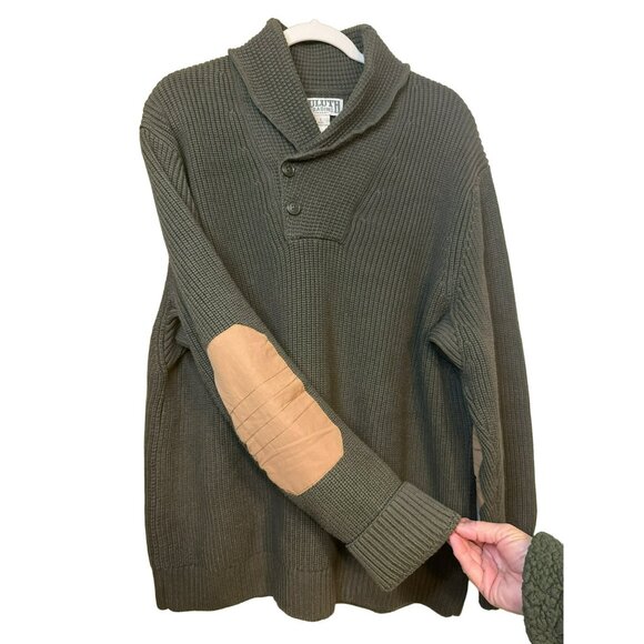DULUTH TRADING CO Men's Olive Green Wool Blend Heavy Knit Sweater Elbow SZ Large - Picture 4 of 6